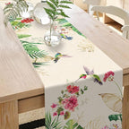 Seliem Summer Tropical Hummingbird Palm Leaf Greenery Table Runner, Spring Birds Home Kitchen Monstera Geranium Flowers Dining Decor, Seasonal Burlap Decorations Anniversary Party Supply 13 x 90 Inch