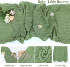 10 Pack Olive Green Cheesecloth Table Runner -21*120Inch Long Boho Wedding Table Decor, Rustic Gauze Fabric Runner for Bridal Showers, Baby Showers & Parties (Sheer, Lightweight, Wrinkled Design)