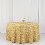 Efavormart 120" Wholesale Round Table Cover Champagne Grandiose Rosette 3D Satin Tablecloth for Wedding Party Event Decoration