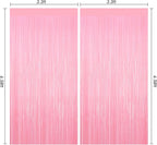 2Pack Foil Curtain Pastel Pink Backdrop Streamers Metallic Tinsel Fringe Curtains Photo Booth Props for Birthday Wedding Engagement Bachelorette Christmas Celebration Valentines Party Decorations