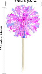 Ephlyn 30Pcs Foil Firework Cupcake Toppers Happy Birthday Cake Toppers Tinsel Flower Drink Stirrers Cocktail Food Fruit Toothpicks for Valentine's Day Party Decorations Rose Red