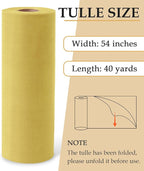 Antique Gold Tulle Fabric Roll, 54" x 40 Yards (120FT) Tulle for Christmas Decorations Tutu Party Wedding Backdrop Baby Shower Table Skirts Gift Wrapping