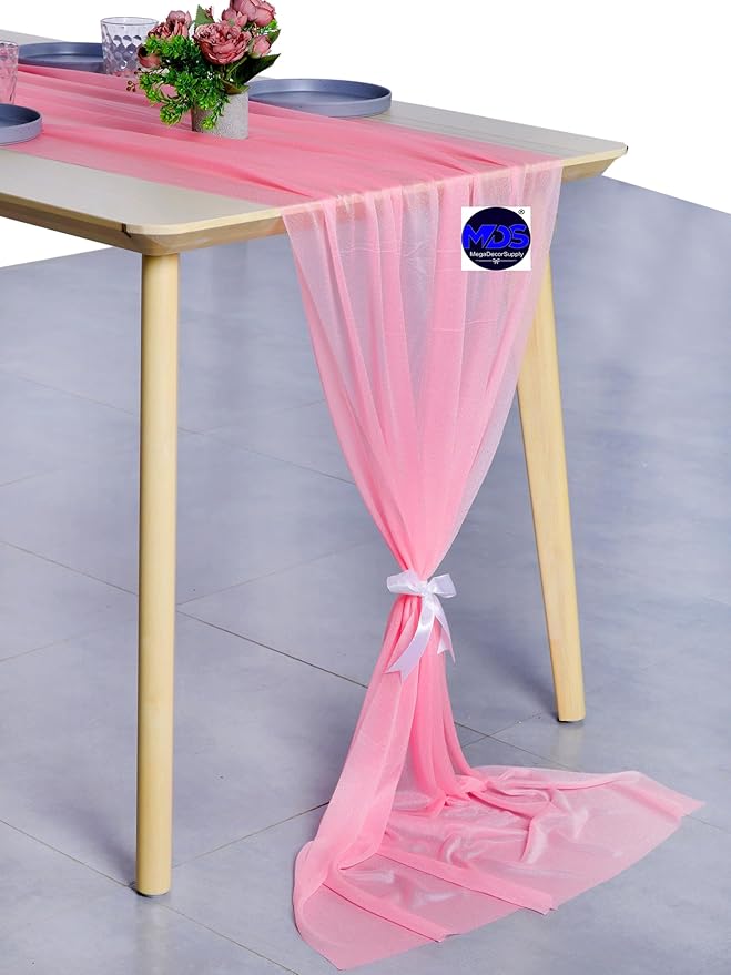 MDS Halloween Chiffon Table Runner - 5 Pack, 29 x 170 Inches, 14ft Each - Sheer Spooky Table Runners for Haunted House Parties, Trick-or-Treat Tables, Witchy Décor, Wedding & Events - Coral