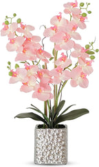 Orchid Artificial Flowers with Sliver Vase Large Silk Faux Phalaenopsis Flowers for Dining Room Table Floral Centerpieces Indoor Decoration,Pink