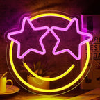 Smile Face Neon Sign, Wootfairy Led Neon Signs for Wall Decor, Dimmable Neon Light for Bedroom, Gaming Room, Kids Room, Bar Decoration, Yellow and Pink Light Up Signs for Wedding Birthday Party
