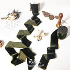 Ribbli Dark Moss Velvet Ribbon 1.5 Inch Handmade Frayed Vintage Christmas Ribbon for Gift Wrapping Christmas Tree Ornament Wreath Craft Home Decor -Total 3 Yards with Wooden Spool