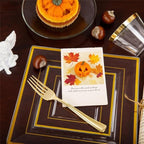 Festiva 350Pcs Clear Plastic Plates with Gold rim - Clear Gold Disposable Dinnerware for 50 Guests include 100 Square Plastic Plates 50Cups 50Cutlery 50Napkins Perfect for Thanksgiving Party&Wedding