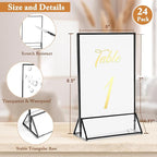 Floroom 24 Pack 5x7 Inch Clear Acrylic Sign Holders, Double-Sided Black Display Stand Picture Frames for Table Numbers, Menus, Flyers, Weddings, and Offices