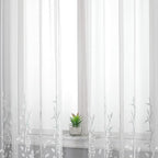 VISIONTEX White Sheer Voile Curtains, Decorative White Embossed Leaves Rod Pocket Window Drapes for Home Kitchen, Living Room and Bedroom 54 x 95 Inch, Set of 2 Curtain Panels