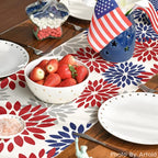 Artoid Mode Red Dahlia Floral Pinnata Memorial Day Table Runner, 4th of July Veterans Day Kitchen Dining Table Decoration for Home Party Decor 13x72 Inch