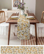 Vintage Orange Flower Cotton Linen Table Runner for Dining Kitchen, Wedding Outdoor Party Tablerunners Decoration, Farmhouse Botanical Floral Retro Dresser Scarf Coffee Tablecloth Runners 13x72 Inches