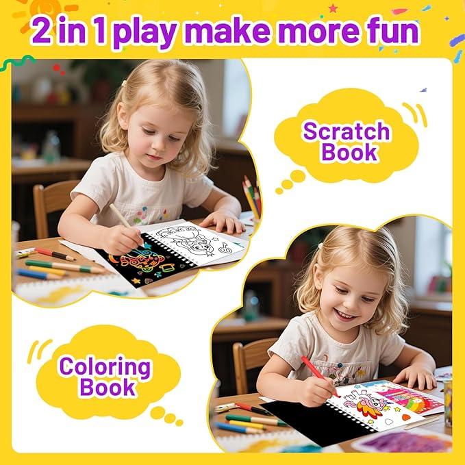 Party Favors for Kids: 36 Pack Scratch Art Notebooks with Rainbow Colors, 2-in-1 Coloring & Scratch Books, Bulk Birthday Gifts, Goodie Bags, Classroom Prizes for Boys & Girls
