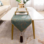 Avigers 12 x 108 Inch Decorative Luxury Abstract Striped Green Teal Table Runners with Tassels for Home Living Room Bedroom Art Decor Wedding