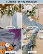 Dusty Blue Cheesecloth Table Runner 120 Inch, Summer Boho Gauze 10 FT, Rustic Cheese Cloth Table Runner for Wedding, Baby Bridal Shower, Party, Farmhouse Centerpiece Home Decorations