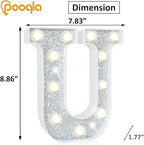 Pooqla Light Up Letters, LED Marquee Letters for Silver Birthday Decorations, Battery Powered Night Light Teenager Girl Room Decor, Gift for Girls Boys Wedding Bedroom Christmas Party Decor, Letter U