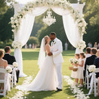 VOK White Wedding Arch Draping Fabric 29in x 18Ft 4 Panels Sheer Chiffon Curtain Drapes Extra Long for Outdoor Wedding Ceremony Birthday Party Decoration