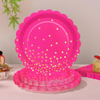 175Pcs Pink Party Supplies, Hot Pink Paper Plates and Napkins Include Scalloped Plates Napkins Cups Plastic Cutlery Set for Bridal Shower Girl Birthday