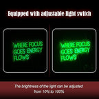 Where Focus Goes Energy Flows Neon Sign 16.5 * 9.1In Dimmale Green Light Up Sign for Wall Decor Led Words Neon Light for Bedroom Party Bar Personzalized Gift (USB Powered)