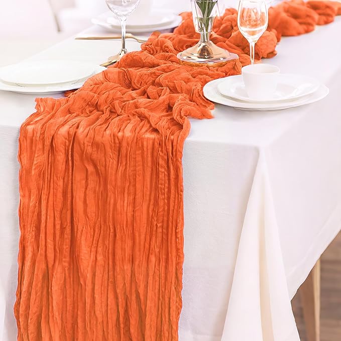 1-Pack Orange Cheesecloth Table Runners – 10FT (35x120 Inch) Boho Rustic Gauze Fabric Cheese Cloth Table Runner for Weddings, Baby Showers, Bridal Shower, Farmhouse & Birthday Party Decor