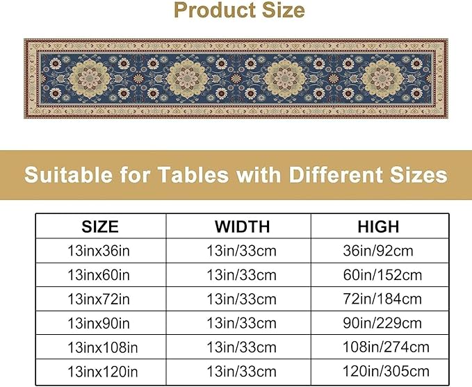 Vintage Boho Floral Table Runner, Elegant Rustic Country Farmhouse Blue Yellow Retro Flower Pattern for Home Kitchen Table Decor Dining Coffee Room Party Decor 13x72in
