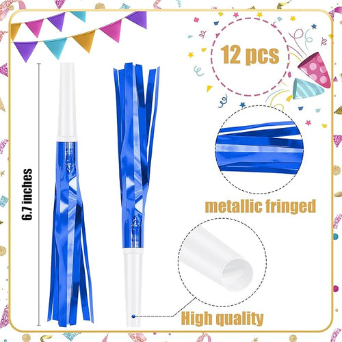 12 Pcs Glitter Noise Makers Metallic Fringed Party Blower for Adults Birthday Graduation New Years Party Favors Supplies (Blue)
