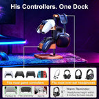 Solid Wood Controller Holder and Headphone Stand, Gaming Controller Stand for Desk, Dual Controller Organizer Rack, Fits Xbox, PS4, PS5, Gamepad, Headset Holder for Son, Husband, Boyfriend