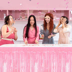 3 Pack 29 x108 Inch Macaron Pink Foil Fringe Table Skirts Metallic Banner for Tinsel Streamer Garland Backdrop for Parade Floats Wedding Thanksgiving Birthday Christmas New Year Party Decoration
