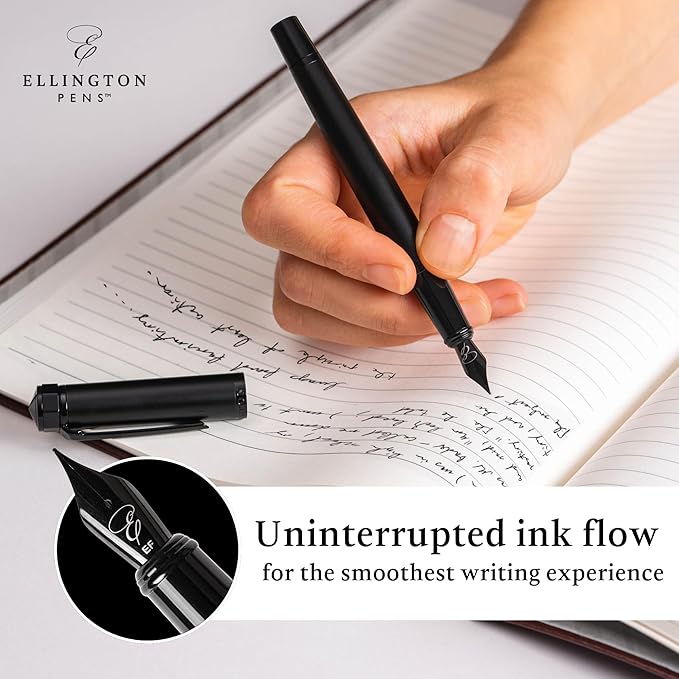 Ellington Pens Luxury Fountain Pen Set - Smooth Extra Fine Nib - Includes Refillable Ink Converter, 3 Ink Cartridges, Gift Box - Fountain Pen For Writing - Calligraphy, Journaling, Sketching