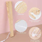Aodaer 100 Pieces Wooden Folding Fan Sandalwood Folding Hand Fan Openwork Vintage Chinese Fan with White Tassel, Organza Bag and Greeting Cards for Wedding Birthday Party Favors Home Decorations