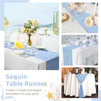 SoarDream Baby Blue Table Runner 10 Pieces 12x72 Inches Sequin Fabric Glitter Table Runner for Party Holiday Birthday Wedding Baby Shower Supplies Decorations