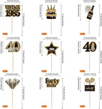 36PCS Happy 40th Birthday Cupcake Toppers Double Sided Black Gold Forty Hello 40 Vintage 1985 Cupcake Picks Cheers to 40 Years 40 Fabulous Cake Decorations for 40th Birthday Party Supplies