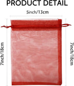 Wudygirl 100PCS Organza Bags 5X7 Inch Favor Bags Jewelry Bags Drawstring for Christmas Candy Wedding Favor Party Baby Shower(Red 5X7)