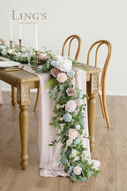 Ling's Moment Flower Garland - 6FT Eucalyptus & Rose - Sweetheart Table Decor for Wedding Reception, Artificial Floral Garland for Mantle, Thanksgiving, Christmas Decoration, Blush Powder Blue