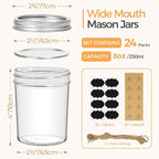 ComSaf Small Mason Jars 8 oz, 24Pcs Regular Mouth Canning Jars, 8 ounce Glass Jar with Lid for Jams, Sauces, Jellies, Spices, Self-Made Gift, DIY Candles Decor, Wedding & Baby Shower Favors