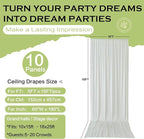 PartyVillage 50ft×15ft Ivory Backdrop Curtain for Wedding Parties, 10 Panels Wrinkle Free 15 FT Long Polyester Photo Backdrop Drapes Back Drop Cloth for Birthday Photography Background