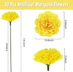 30 Pcs Artificial Marigold Flowers,3.54" Silk Marigold Flower Heads with Stems,Yellow Flowers Artificial for Diwali Decor,Indian Wedding,Home,DIY Wreath Garland,Day of The Dead Decorations