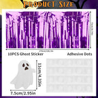 28x106 Inch Purple Sequin Tablecloth for Halloween Decorations, Metallic Tinsel Foil Fringe Table Skirt, Rectangle or Round Tables Decor, Table Cover, Ghost Decorations for Halloween Party