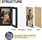 decorUhome Double 5x7 Picture Frame Vertical, Engineered Wood Bifold Photo Frame with Plexiglass for Tabletop Display, 5x7, Black