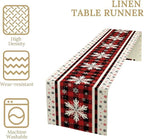 Snowflakes Christmas Table Runner,Red Buffalo Plaid Seasonal Winter Kitchen Dining Table Decoration for Home Party Decor 13x90 Inch