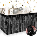 3 Pack 29 x108 Inch Black Foil Fringe Table Skirts Metallic Banner for Tinsel Streamer Garland Backdrop for Parade Floats Wedding Thanksgiving Birthday Christmas Halloween New Year Party Decoration