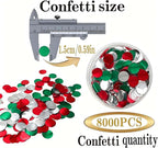 Red White and Green Round Foil Metallic Confetti for Fill Balloons, Wedding, Birthday, Christmas Party, Festival Decoration(8000PCS)