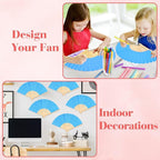 6 Pieces Blue Hand Held Bamboo Folding Fans Foldable Paper Fans Handheld for Women Girls Wedding DIY Decoration Church Home Party Favors Summer