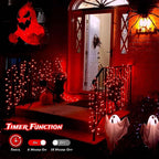 YEGUO 66ft 200 LED Red Halloween Lights Outdoor Waterproof, Green Wire Christmas String Lights Indoor, 8 Modes Twinkle Tree Light Plug in with Timer Memory