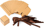 AWELL Kraft Gift Candy Box Bulk 2x2x2 inches with Brown Ribbon Party Favor Box,Pack of 50