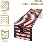4th of July Table Runner, Patriotic Independence Day American Stars Stripes Flag Print Table Runner for Farmhouse Kitchen Dining Holiday Birthday Party, 13x90inch