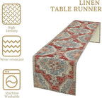 Boho Floral Vintage Table Runner, Retro Blue Red Flower Rustic Country Farmhouse Abstract Pattern for Home Kitchen Table Decor Dining Coffee Room Party Decor 13x90in