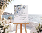 Welcome Wedding Sign Personalized, Soft Blue Flower Wedding Sign Decorations Signage 12" X 18" (Small), 27" (Medium), 36" (Large), Plastic, Modern, Pole Mount, Weather