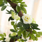 JUSTOYOU 2 Pack (15.8FT) Fake Rose Garland, Artificial Rose Vines Flowers Hanging Silk Rose Vine Wedding Home Backdrop Party Arch Arrangement Decoration