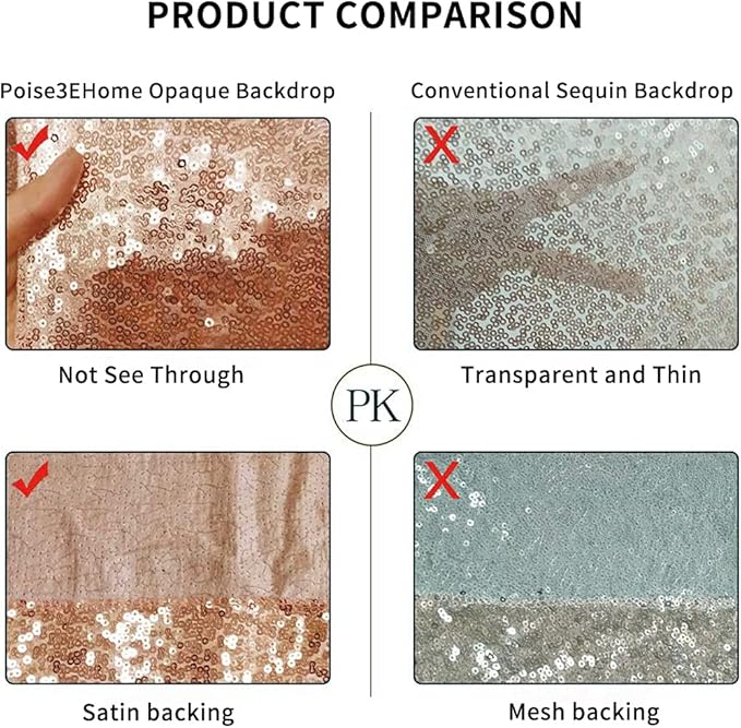 Poise3EHome 6Ft x 6Ft Rose Gold Sequin Backdrop Curtain, Glitter Thick Satin Background Drapes, Sparkly Opaque Photography Curtain, Sequence Xmas Thanksgiving Backdrop for Wedding Party Decor