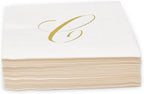 Gift Boutique 100 Gold Monogram Cocktail Napkins Letter C Disposable Paper Pack Elegant Metallic Golden Foil Beverage Napkin for Wedding Holiday Tea Party Bridal & Baby Shower Decorative Napkin